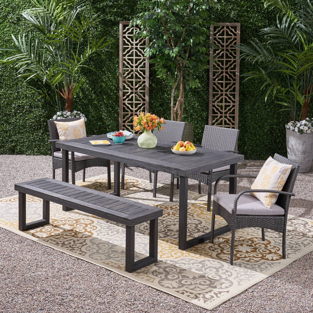 Photos - Dining Table Stillwater 6pc Aluminum and Wicker Dining Set Sandblast Dark Gray/Gray - C