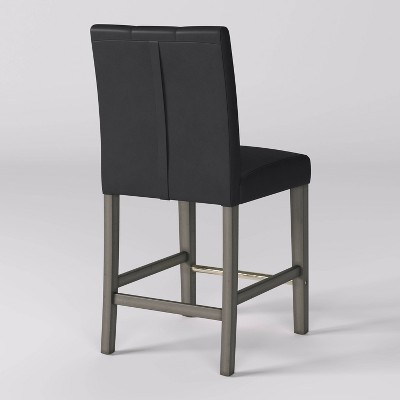 Graphite Black Vegan Leather and Wood Counter Height Barstool