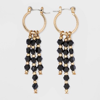 Hoop with Linear Beaded Drop Earrings - A New Day™ Black