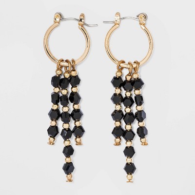 Hoop with Linear Beaded Drop Earrings - A New Day™ Black