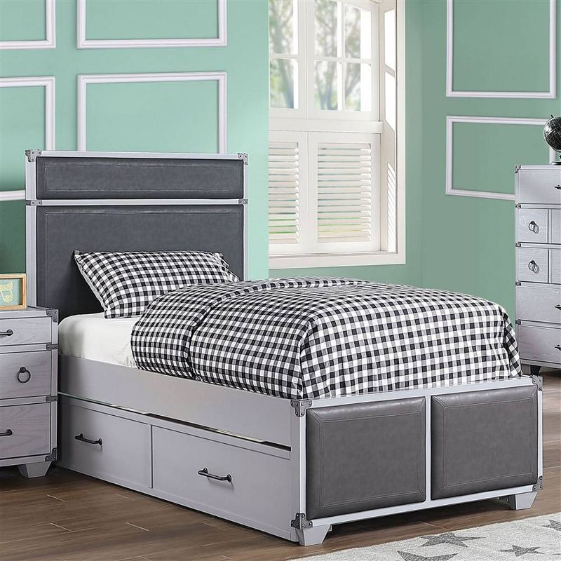 81&#34;Twin Bed Orchest Bed Gray PU Gray - Acme Furniture, 1 of 7