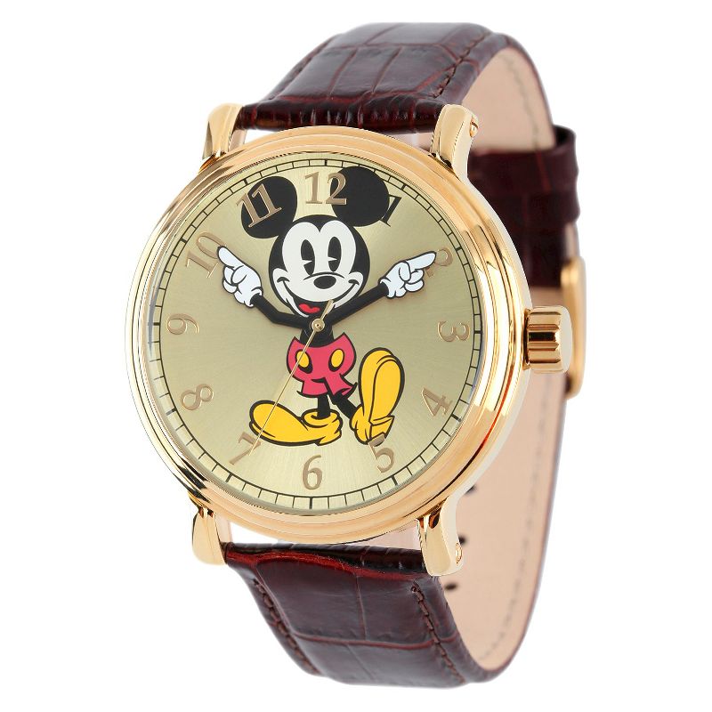 Men&#39;s Disney Mickey Mouse Vintage Articulating Watch with Alloy Case - Brown, 1 of 6
