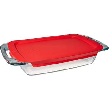 Pyrex Easy Grab Glass Oblong Baking Dish, with Red Plastic Lid 2-quart