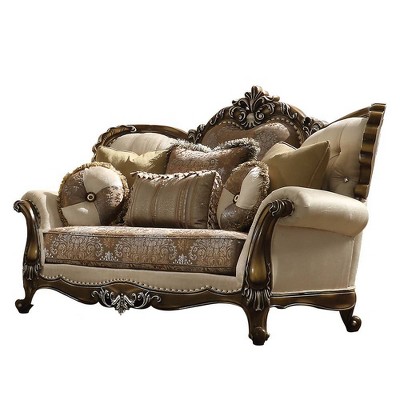 Latisha Tan Floral Fabric Loveseat with Nailhead Trim