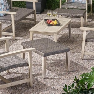 KWPZQEB Outdoor Wicker Ottoman, Patio Ottoman with Rattan Top & Wood Frame, All-Weather Patio Rattan Foot Rest for Indoor, Outdoor - 1 of 4