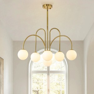 Rennnsan Fermon 30" W 6 -Light Milk Glass Dimmable Contemporary Sputnik Chandelier in Brass & Matte Black - 1 of 4