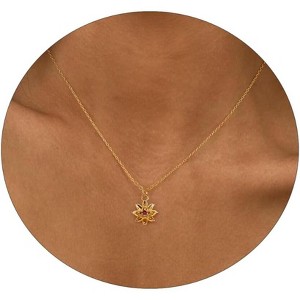 Dainty Birth Flower Necklace with Emerald Birthstone, 14K Gold Plated Cubic Zirconia Pendant, Birthday Gift for Women - 1 of 4