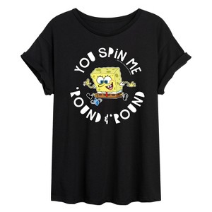 Women's SpongeBob SquarePants You Spin Me Round And Round Oversized Graphic T-Shirt - Black - Medium - 1 of 4