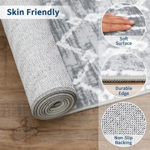 Acekool Washable Boho Geometric Area Rug, Non-Slip Foldable Low Pile Accent Carpet for Living Room Bedroom, Soft - 1 of 4