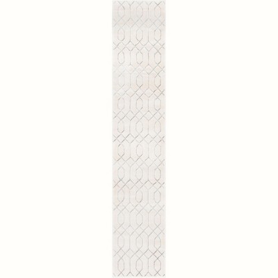 White Silver Trellis Glam Runner Rug 2' x 10'