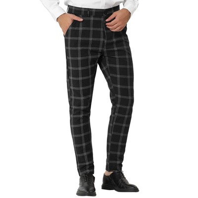 Lars Amadeus Men's Plaid Patterned Slim Fit Flat Front Business Dress Pants