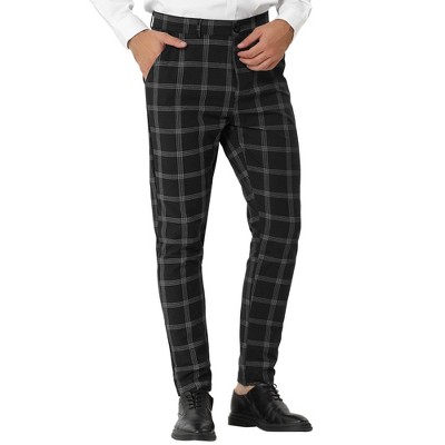 Lars Amadeus Men's Dress Plaid Slim Fit Flat Front Business Pencil