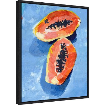 Bold Papaya II Blue and Orange Canvas Wall Art with Black Frame
