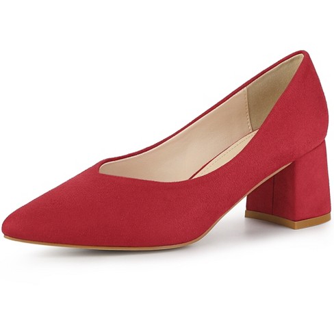 Allegra K Women's Pointy Toe Slip-on Low Chunky Heels Pumps Red 7.5