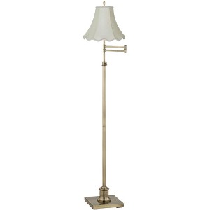 360 Lighting Traditional Swing Arm Floor Lamp 70" Tall Antique Brass Imperial Scalloped Creme Fabric Bell Shade for Living Room Reading - 1 of 3