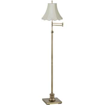 360 Lighting Traditional Swing Arm Floor Lamp 70" Tall Antique Brass Imperial Scalloped Creme Fabric Bell Shade for Living Room Reading