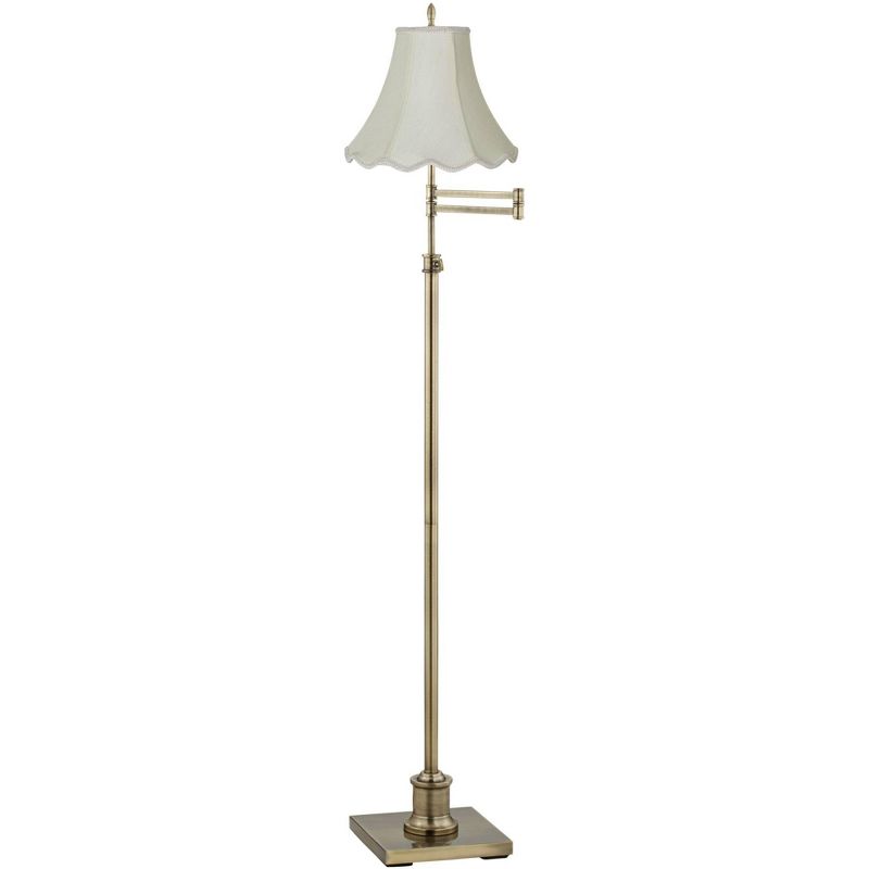 360 Lighting Traditional Swing Arm Floor Lamp 70" Tall Antique Brass Imperial Scalloped Creme Fabric Bell Shade for Living Room Reading, 1 of 4