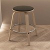 LeisureMod Wooden Counter Stool Round Seat Leather Upholstery and Iron Pelya Collection - 2 of 4