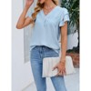 Womens Summer Casual Flutter Short Dressy Sleeve Shirts V Neck Work Blouse Business Tops - 3 of 4