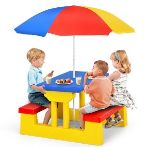 Resenkos Kids Picnic Table and Bench with Folding Umbrella-Yellow, Small Table for Arts & Crafts, Snack Time, Homeschooling, Homework - 1 of 4