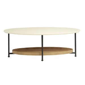 VYNXARIA Oval Coffee Table with White Top and Natural Shelf - 1 of 4