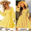 EXLURA Women's 2025 Casual Long Lantern Sleeve Dresses Square Neck Ruffle Tie Back Elastic Waist Aline Short Mini Dress - 3 of 4