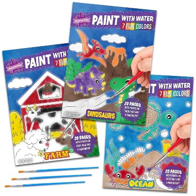 Imagination Works Paint with Water Books for Kids, 3 Pack, Dinosaurs, Farm Animals & Under the Sea