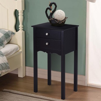 Costway Side Table End Accent Table Night Stand W/ 2 Drawers Furniture Black