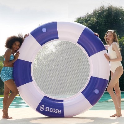 Joyfy 80" Pool Lounger Float with Mesh, Double Tanning Pool Floats, Round Ring Lounger with Cup Holder for Adults Lake Beach Fun (Navyblue Strpie)