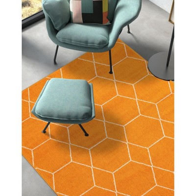 Vivid Orange and Ivory Geometric Trellis 6' x 9' Area Rug