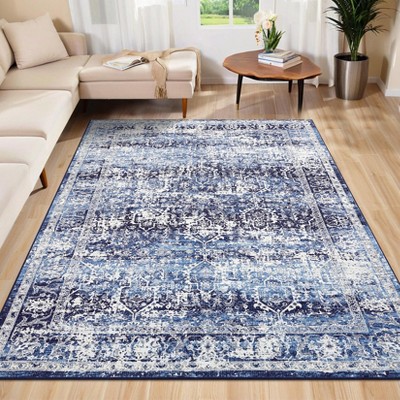 Washable Large Vintage Area Rug for Living Room Non Slip Non-Shedding Distressed Indoor Carpet Ultra Soft Low Pile Throw Rug for Bedroom Dining Room