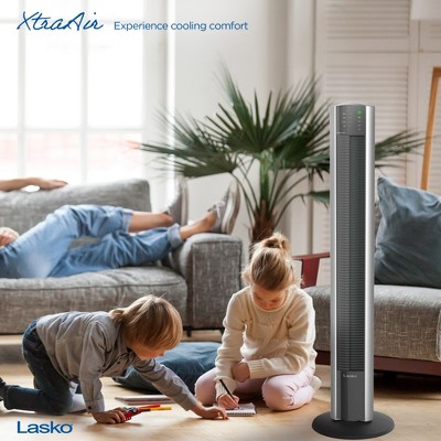 Lasko 48-Inch Silver Oscillating Tower Fan with Remote