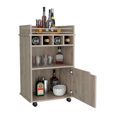 NicBex 2 Shelves Rolling Kitchen Island Cart with 1 Cabinet and 4 Bottle Rack,Kitchen Island on Wheels with Storage,Island Table for Kitchen,Beige