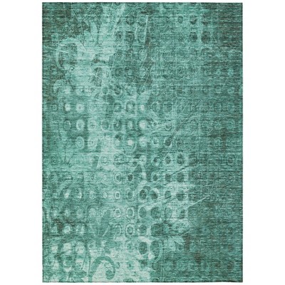 Teal Blue Ikat Washable Indoor Outdoor Area Rug