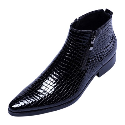 Santimon Men's Ankle Boots Patent Leather Fashion Zipper Pointed Toe Casual Boots Black