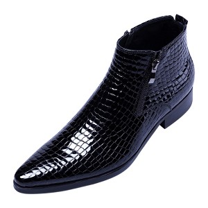 Santimon Men's Ankle Boots Patent Leather Fashion Zipper Pointed Toe Casual Boots Black - 1 of 4