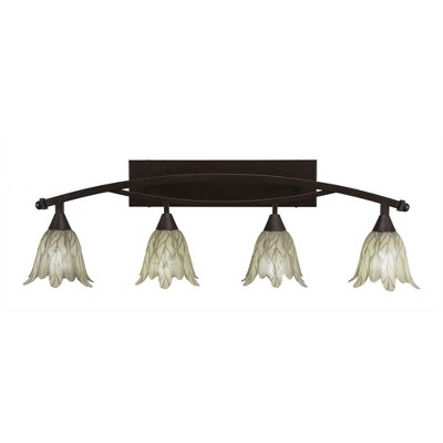 Toltec Lighting Bow 4 - Light Vanity in  Bronze with 7" Vanilla Leaf Shade