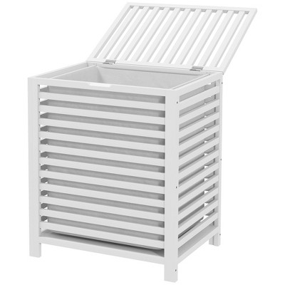 Munora 55L Bamboo Laundry Basket with Lid - 19.75"L x 14.25"W x 23.5"H White Hamper with Removable Liner Bag