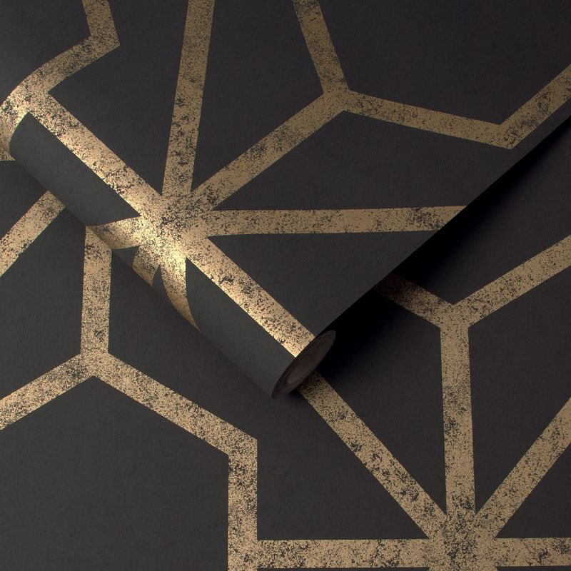 Rinku Black and Gold Geometric Paste the Wall Wallpaper, 3 of 5