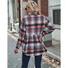 Women Shirts Collar Long Sleeve Pocket Casual Plaid Shirt Top - 2 of 3