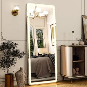 Rectangular Full Length Mirror with LED Lights, Standing or Wall-Mounted Full Body Mirror with Stand - 1 of 4
