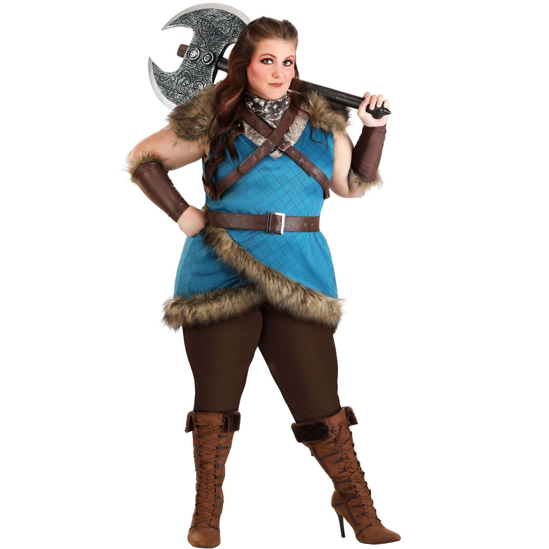 HalloweenCostumes.com 2X Women Women's Plus Size Deluxe Valhalla Viking Costume | Viking Costumes, Blue/Brown