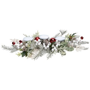 Northlight Frosted Winter Greenery and Jingle Bells Christmas Pillar Candle Holder - 28" - 1 of 4