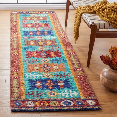 Aspen 2'3" x 13' Blue Wool Geometric Runner Rug