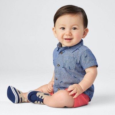 Image of Carter's Just One You® Baby Boys' Chambray Coral Top & Bottom Set - Blue 6M