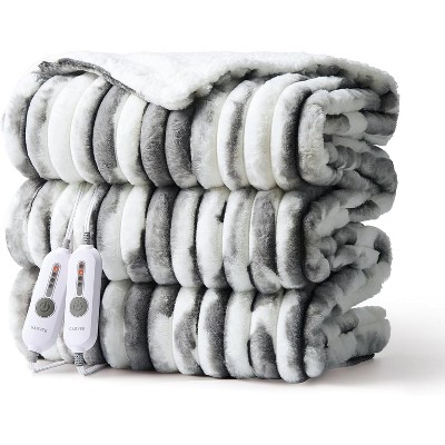 Electric Blanket 84"x90", Cozy Faux Rabbit Fur Heated Blanket with 4 Heating Levels & 4 Hours Auto Off, Over-Heat Protection, Grey