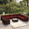 vidaXL Patio Lounge Set Outdoor Sectional Sofa Set Table Garden Poly Rattan - Brown and Cinnamon Red 5x Corner 5x Middle Table - 2 of 4