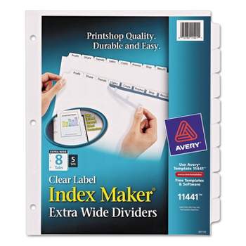 Avery Print & Apply Clear Label Dividers w/White Tabs 8-Tab 11 1/4 x 9 1/4 5 Sets 11441