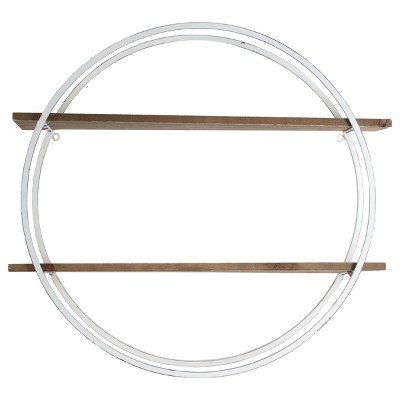 White Round Modern Metal and Wood Two Tier Hanging Wall Shelf - Foreside Home & Garden