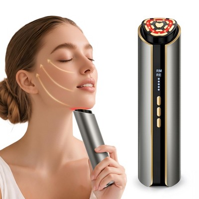 Radio Frequency Facial Device - EMS Face Lift Massager Tool with Red Blue Light for Wrinkle Removal and Lifting - for Women Home Use - Silver Gray